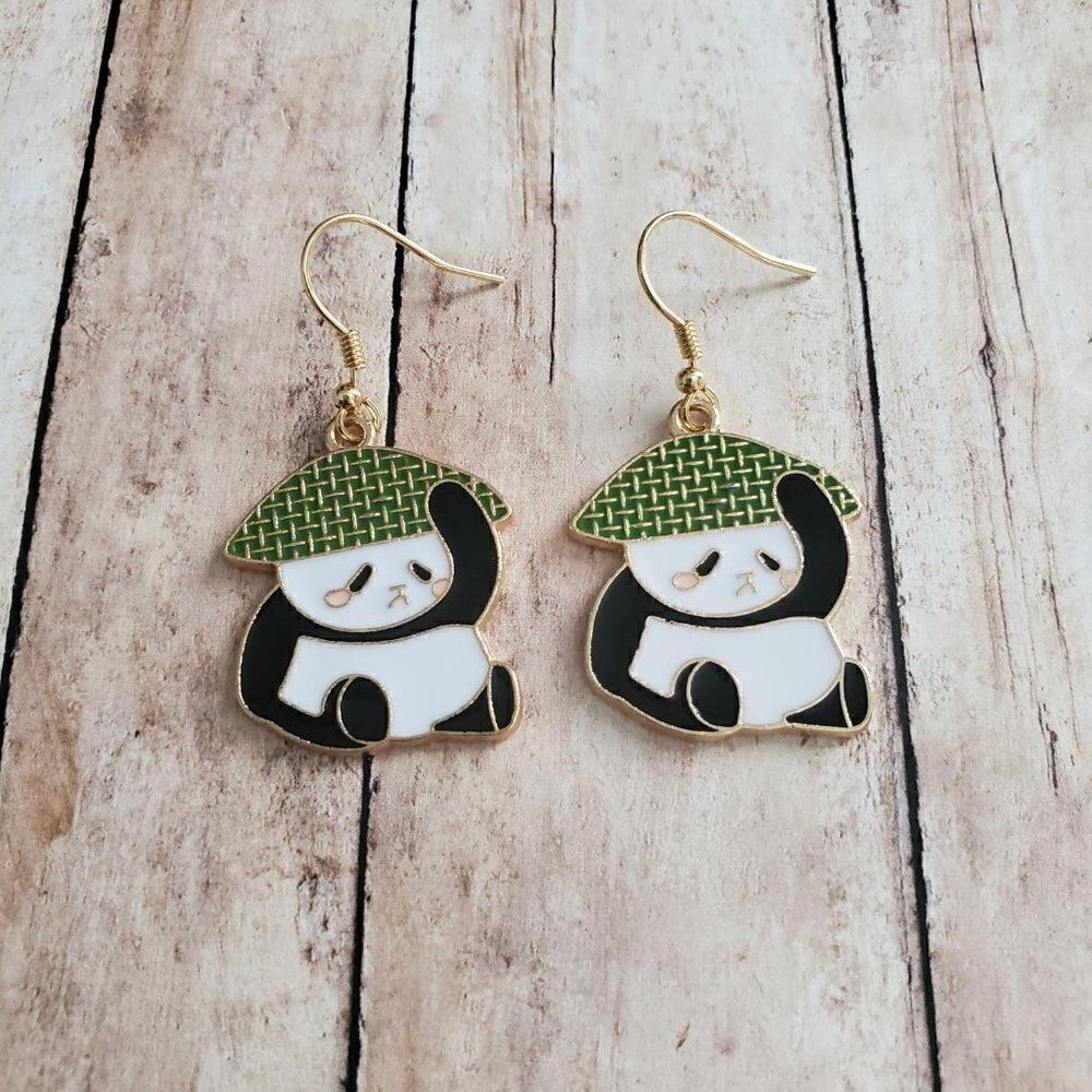Gold Panda Earrings, Wildlife Jewelry